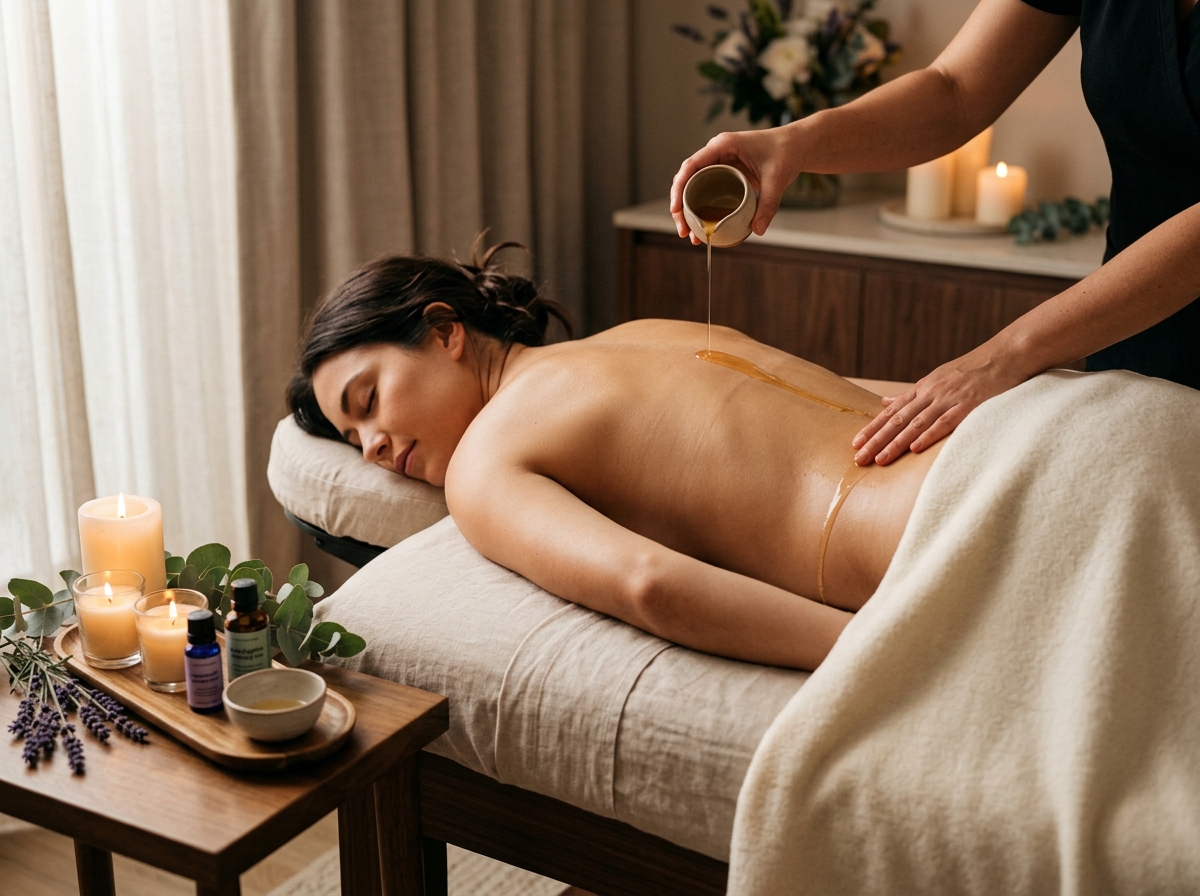 Aromatherapy massage with warm essential oil drops